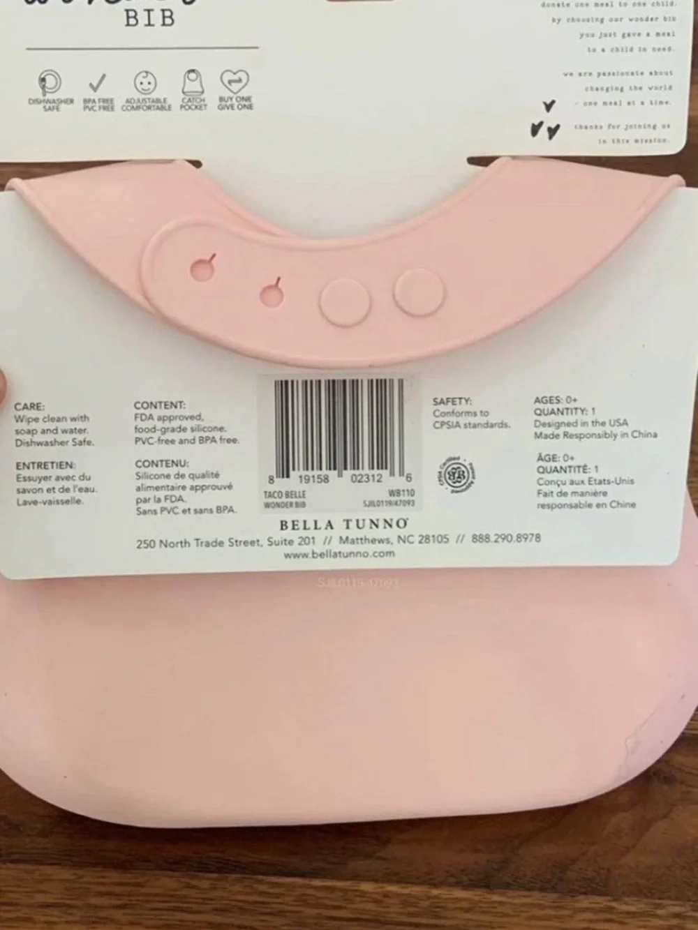 Bella Tunno Wonder Bib - Adjustable Silicone Baby Bibs for Girls, Durable NWT